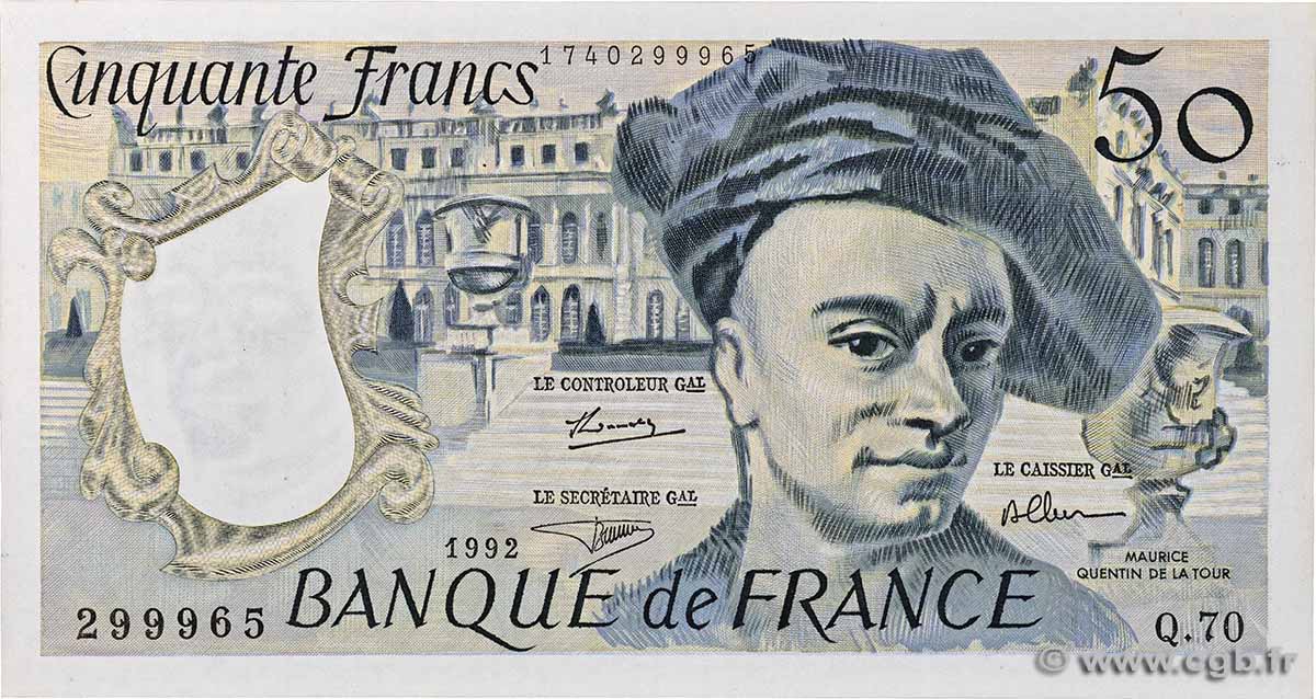 50 Francs QUENTIN DE LA TOUR FRANCIA 1992 F.67.18 SC+