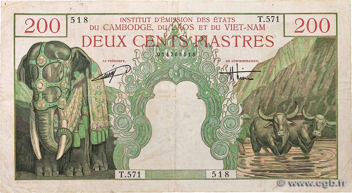 200 Piastres - 200 Dong INDOCHINE FRANÇAISE 1953 P.109 TTB