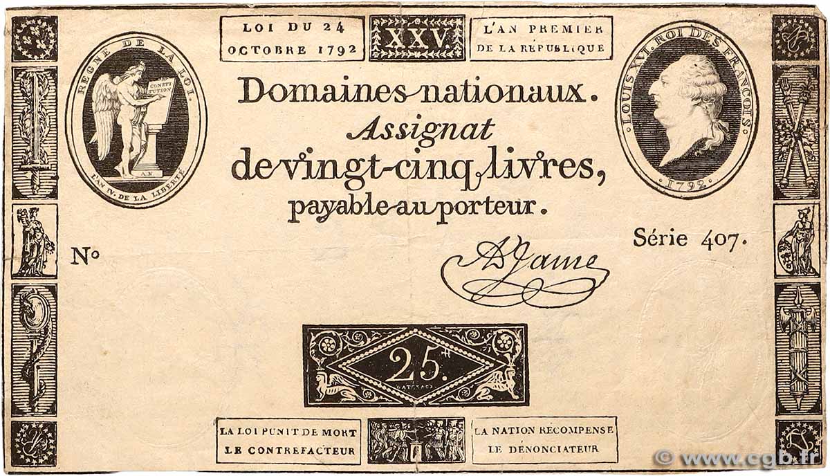 25 Livres FRANCE 1792 Ass.37a TB