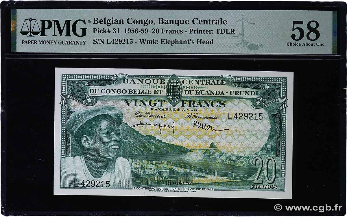 20 Francs CONGO BELGE 1957 P.31 SPL