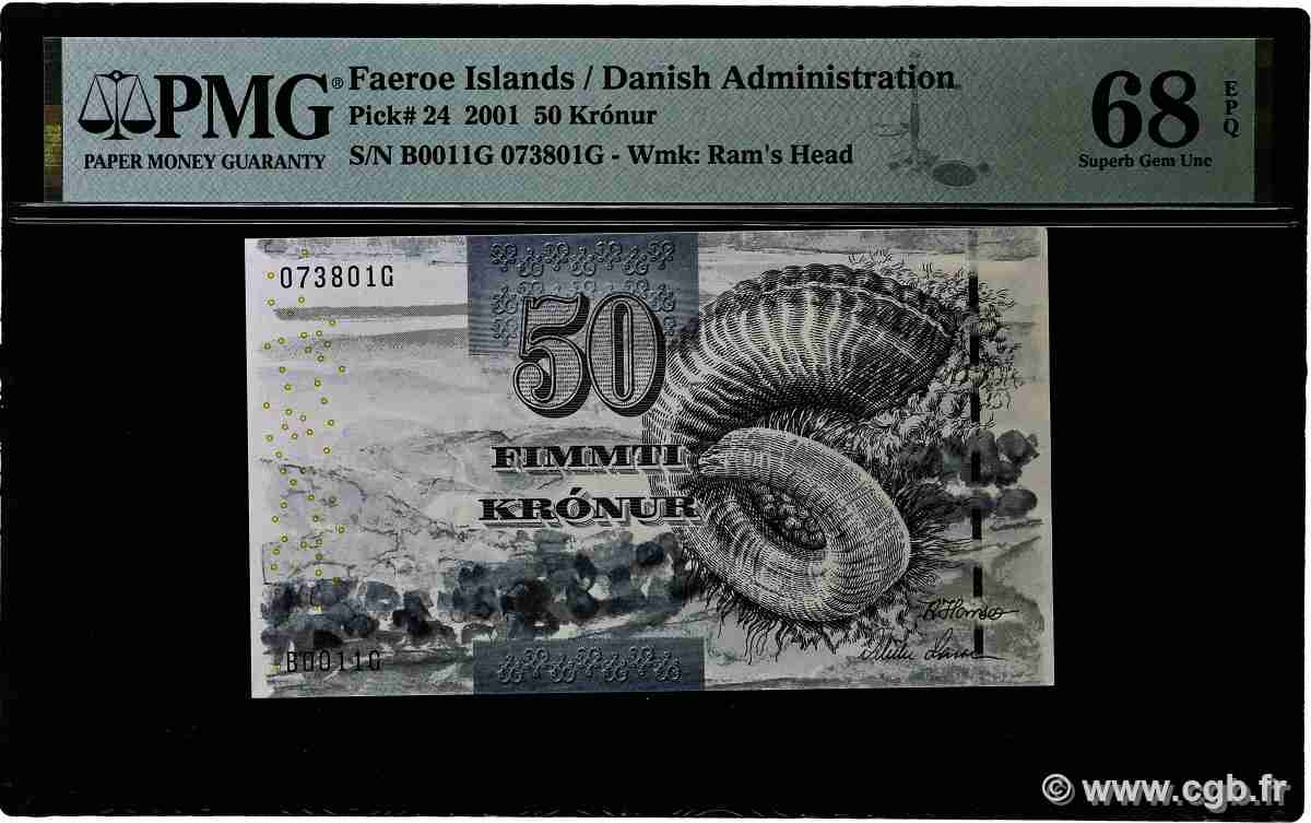 50 Kronur ISLAS FEROE 2001 P.24 FDC