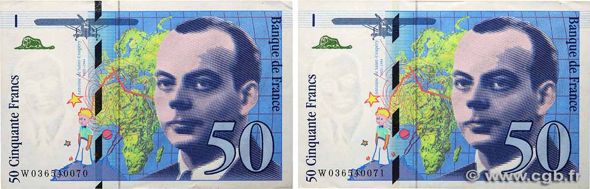 50 Francs SAINT-EXUPÉRY modifié Consécutifs FRANCE 1997 F.73.04 SUP