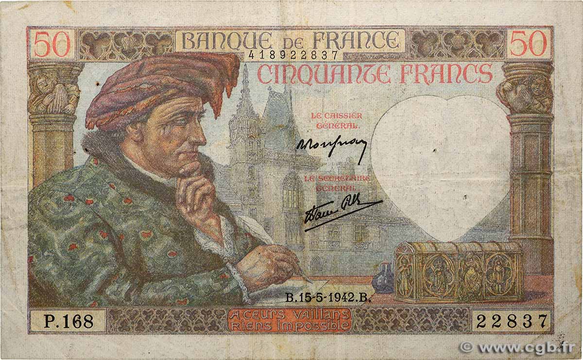 50 Francs JACQUES CŒUR FRANCE 1942 F.19.20 B