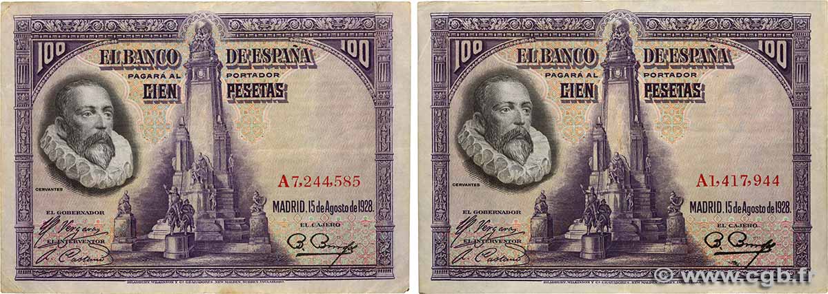 100 Pesetas Lot SPAGNA 1928 P.076a q.SPL