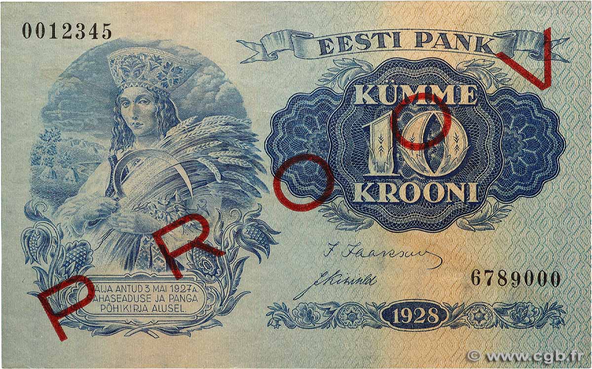 10 Krooni Spécimen ESTONIE 1928 P.63s1 SPL+