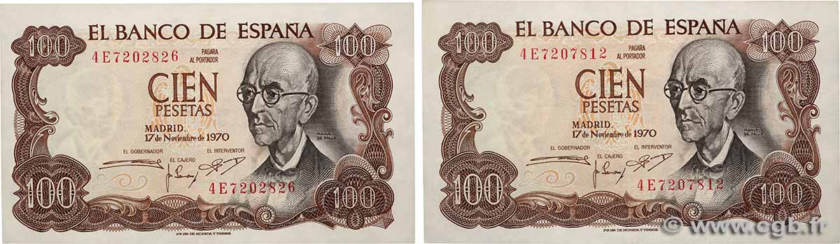 100 Pesetas Lot SPAGNA 1970 P.152a SPL