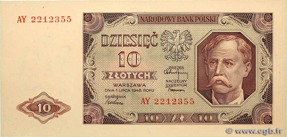 10 Zlotych POLEN 1948 P.136 fST+