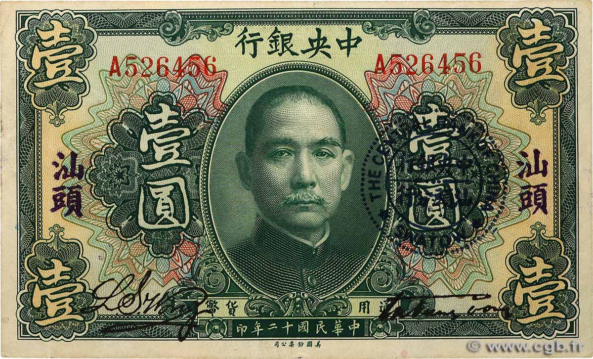 1 Dollar CHINE Swatow 1923 P.0171f TTB