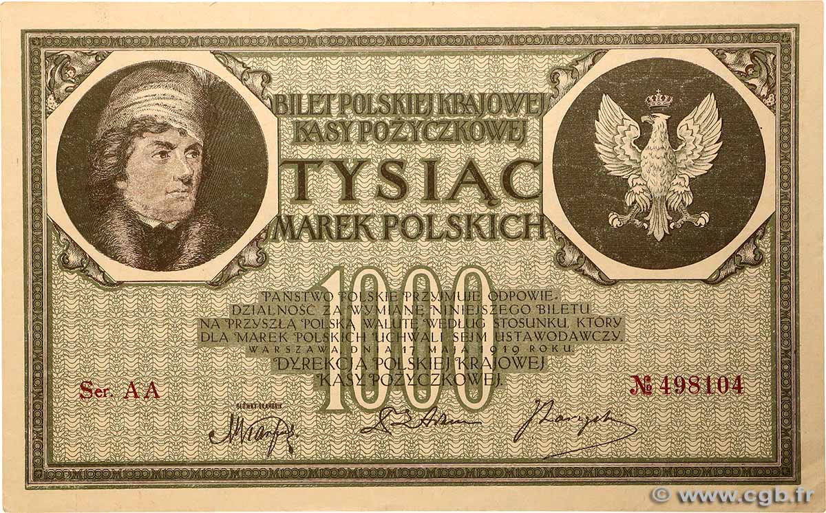 1000 Marek POLOGNE 1919 P.022b SPL+