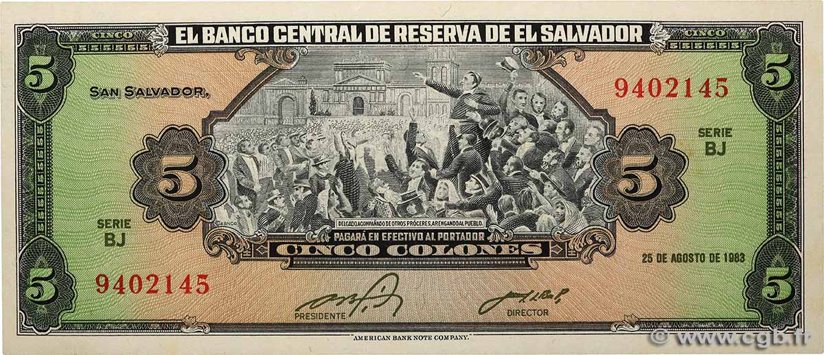 5 Colones EL SALVADOR 1983 P.134a FDC
