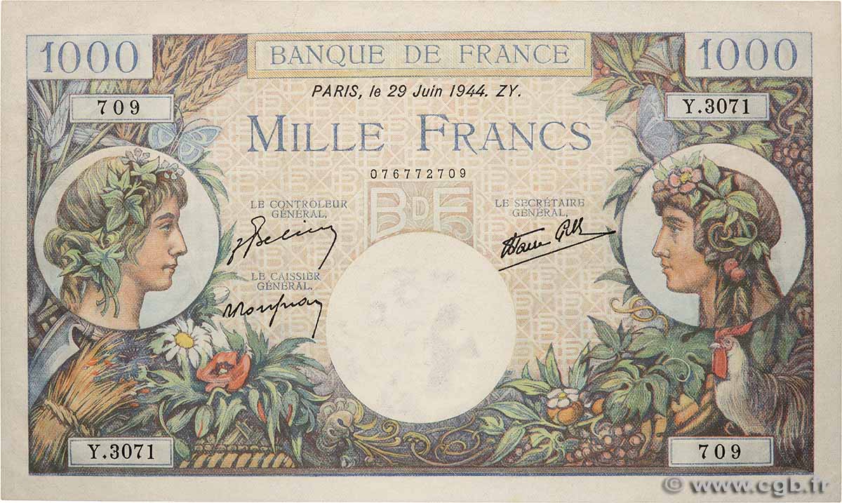 1000 Francs COMMERCE ET INDUSTRIE FRANKREICH 1944 F.39.09 fST