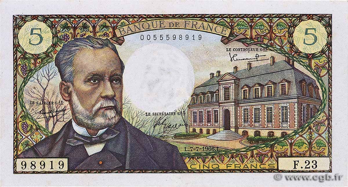 5 Francs PASTEUR FRANCE 1966 F.61.02 XF