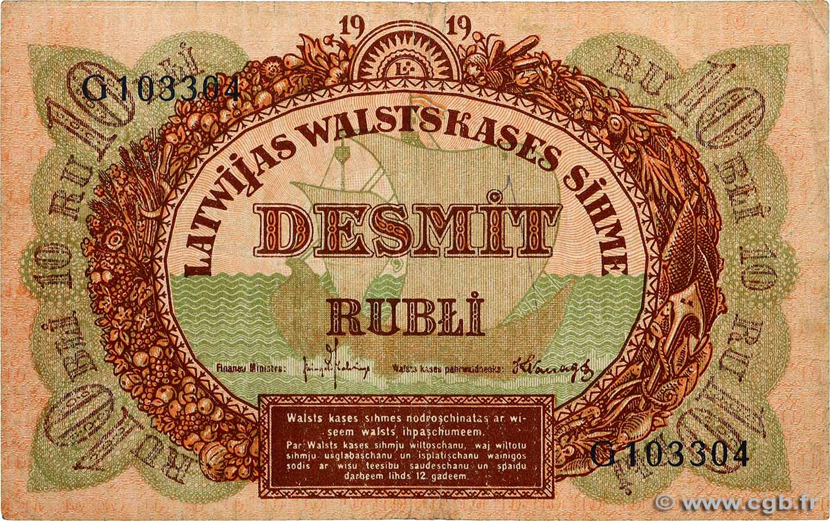 10 Rubli LATVIA 1919 P.04f VF