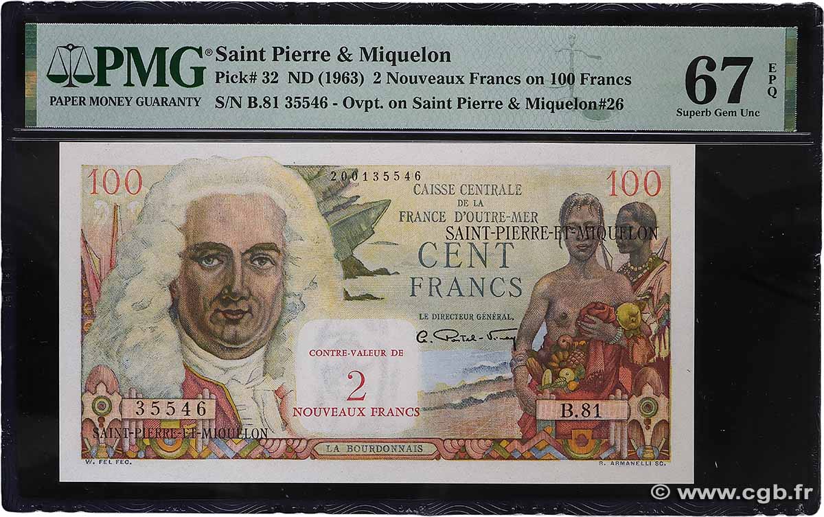 2 NF sur 100 Francs La Bourdonnais SAINT PIERRE AND MIQUELON 1960 P.32 UNC