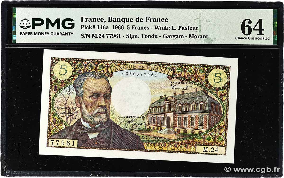 5 Francs PASTEUR FRANCE 1966 F.61.02 UNC-