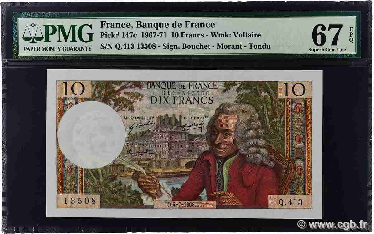 10 Francs VOLTAIRE FRANCE 1968 F.62.33 UNC