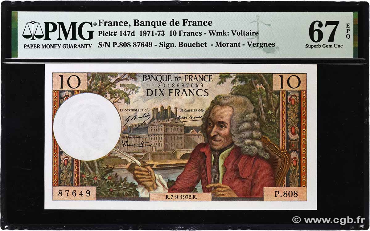 10 Francs VOLTAIRE FRANCE 1972 F.62.58 NEUF