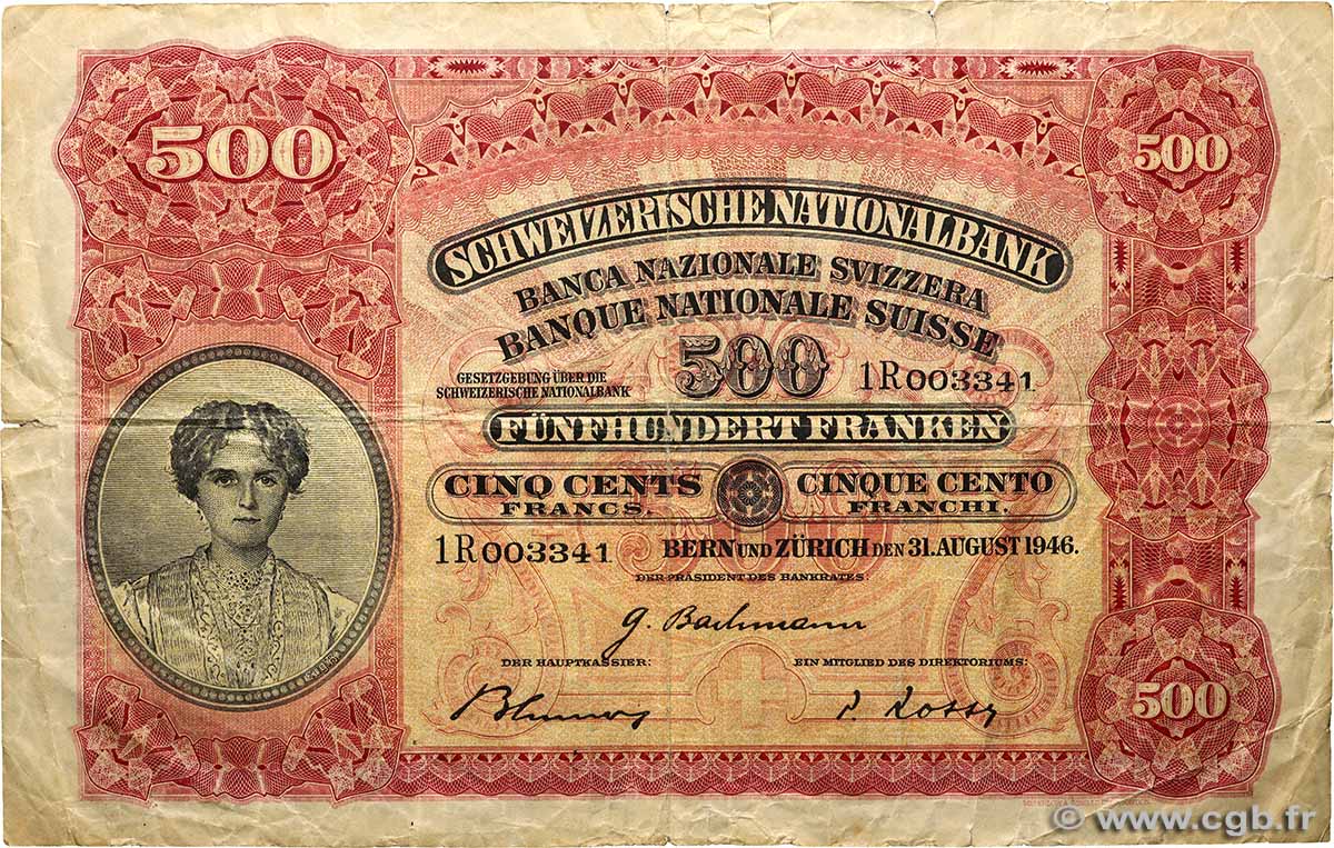 500 Francs SUISSE 1946 P.36e fS