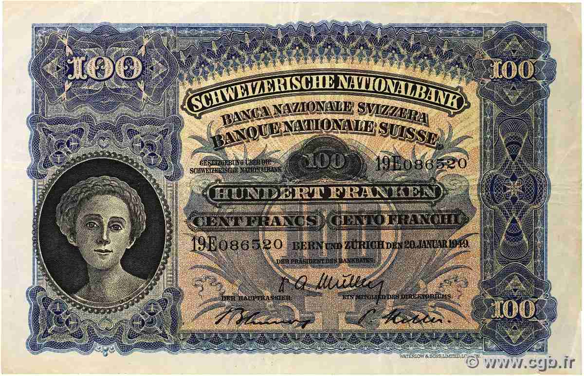 100 Francs SUISSE 1949 P.35v pr.TTB