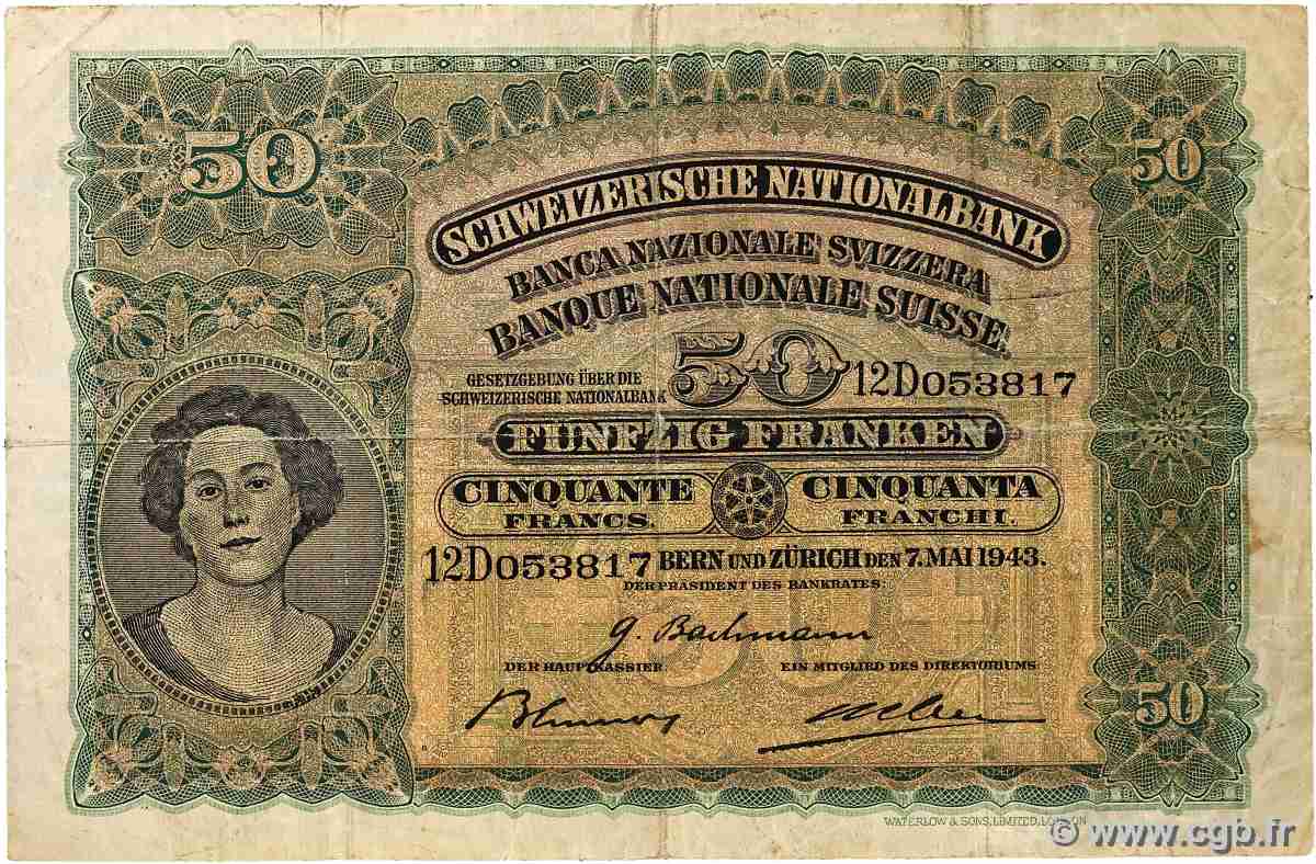 50 Francs SUISSE 1943 P.34n pr.TB