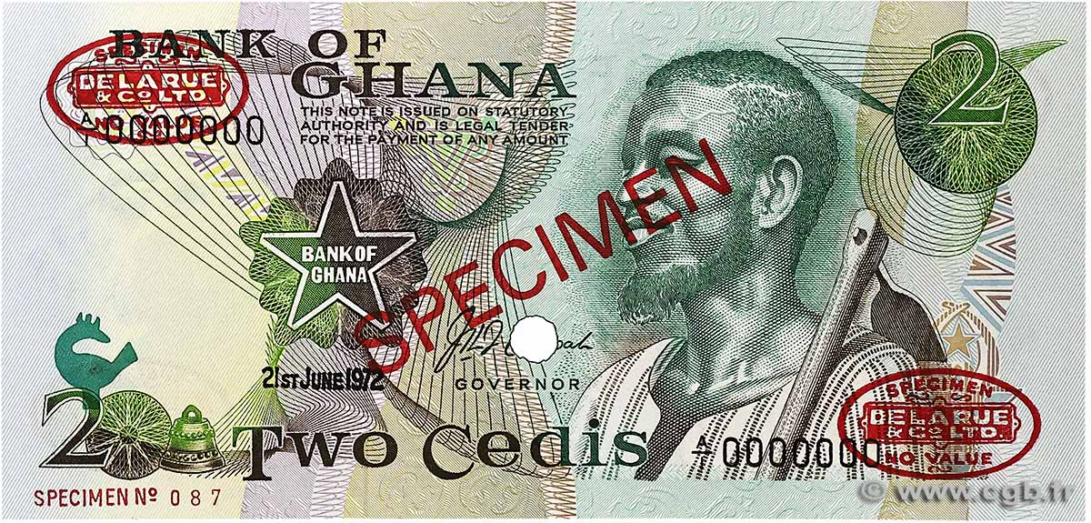 2 Cedis Spécimen GHANA 1972 P.14as NEUF