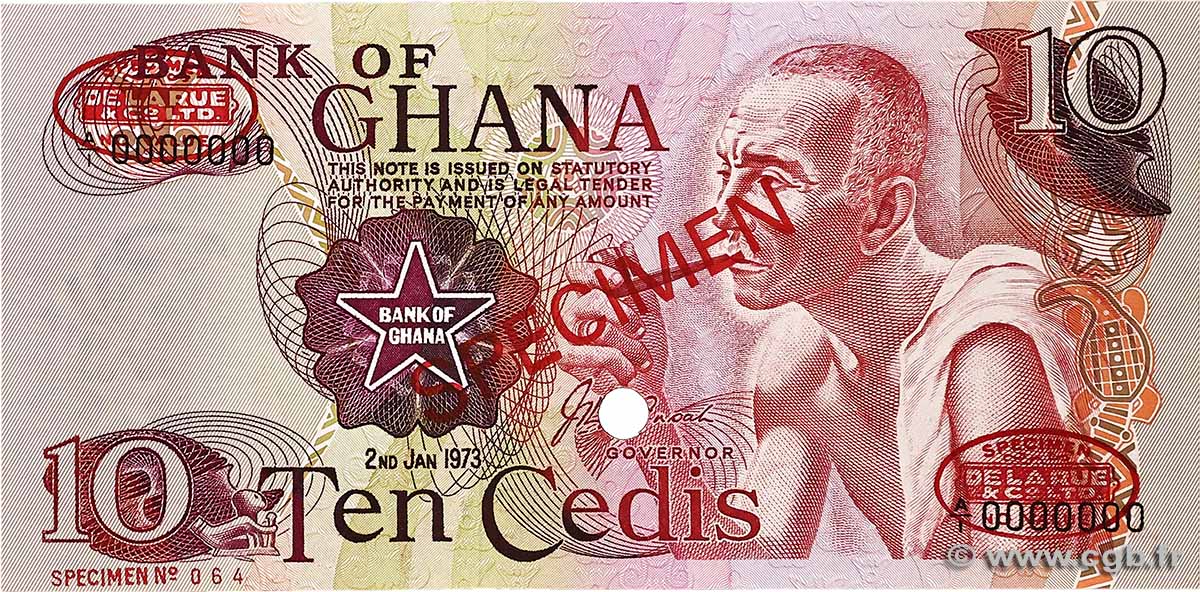 10 Cedis Spécimen GHANA 1973 P.16as UNC