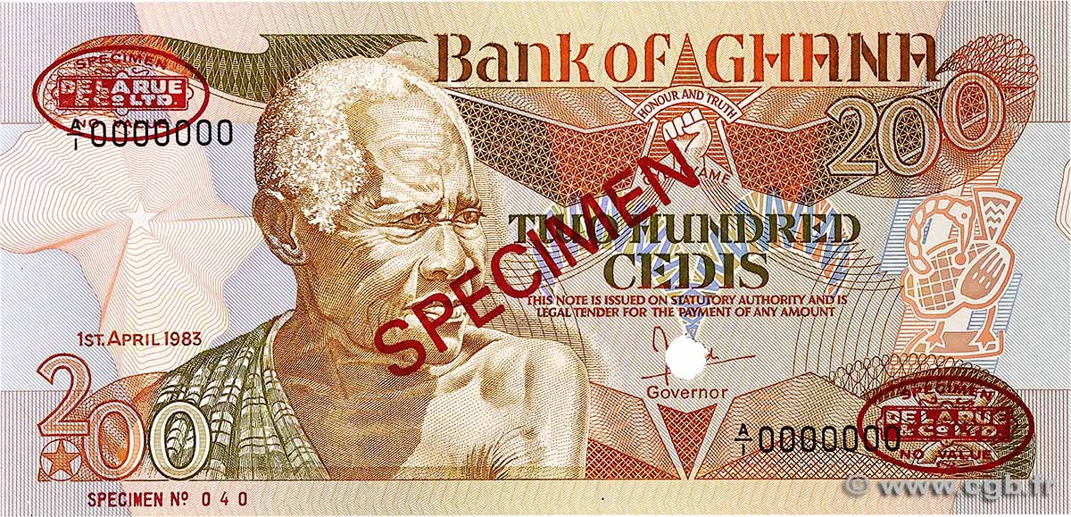 200 Cedis Spécimen GHANA 1983 P.27as NEUF