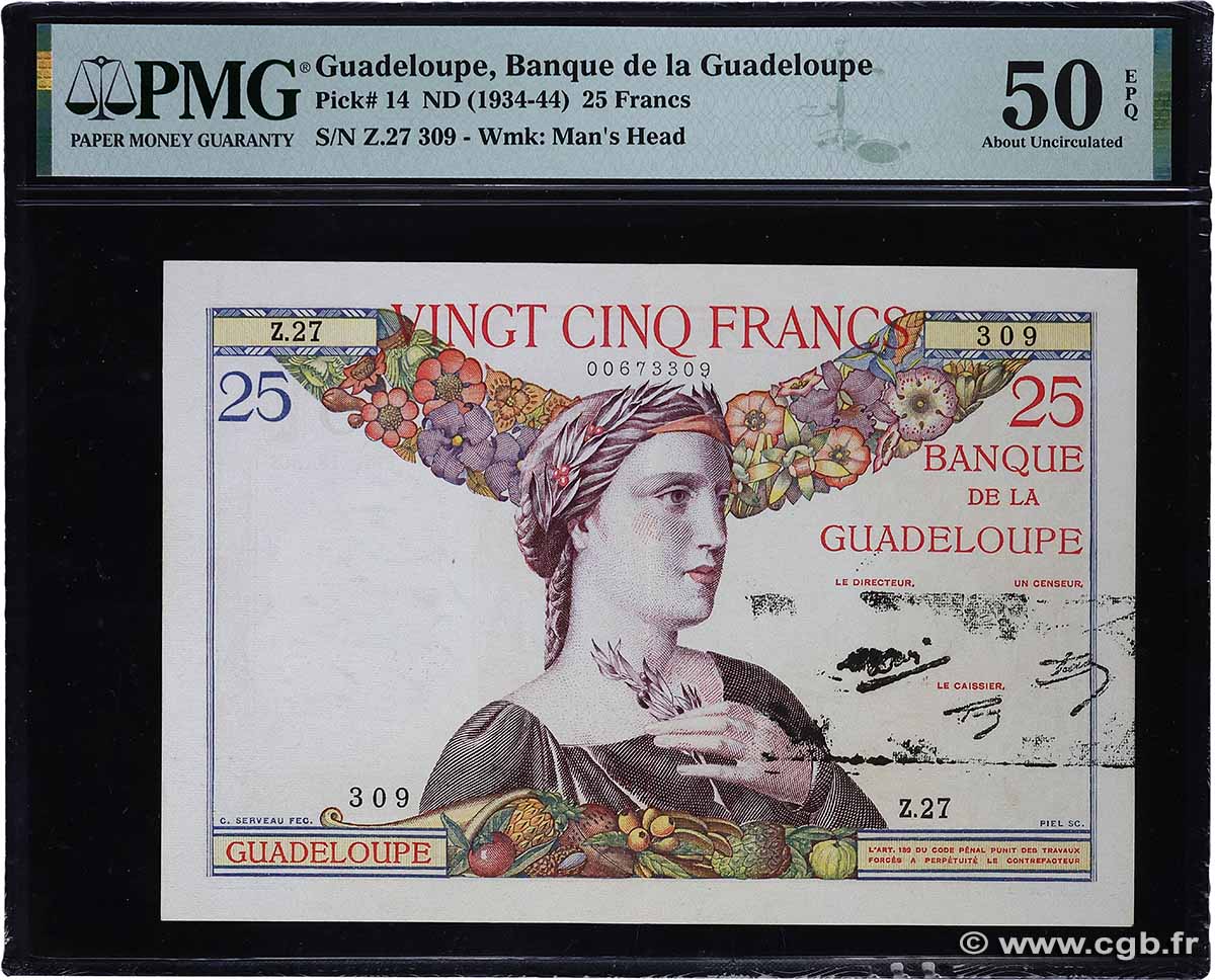25 Francs GUADELOUPE 1944 P.14 SUP+