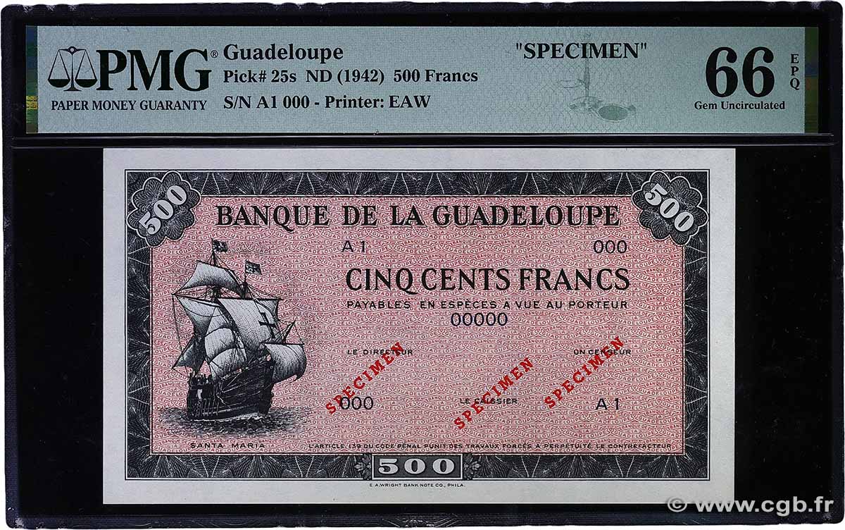 500 Francs Spécimen GUADELOUPE 1945 P.25s NEUF
