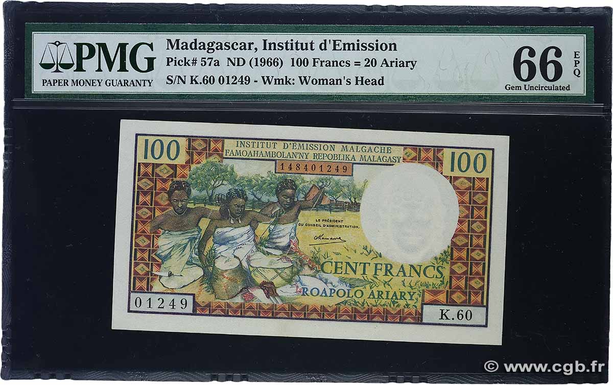 100 Francs - 20 Ariary MADAGASCAR 1966 P.057a NEUF