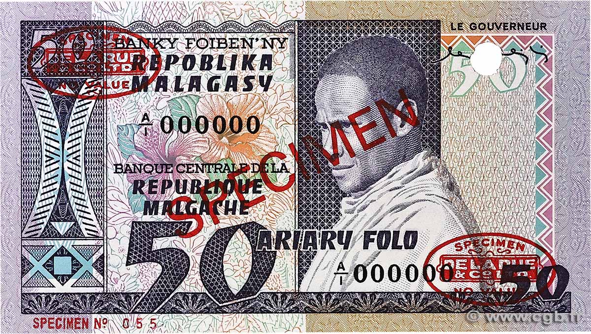 50 Francs - 10 Ariary Spécimen MADAGASCAR 1974 P.062s UNC