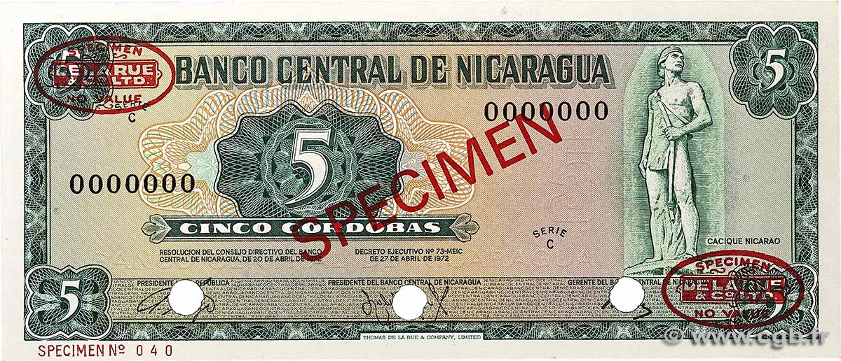 5 Cordobas Spécimen NICARAGUA 1972 P.122s UNC