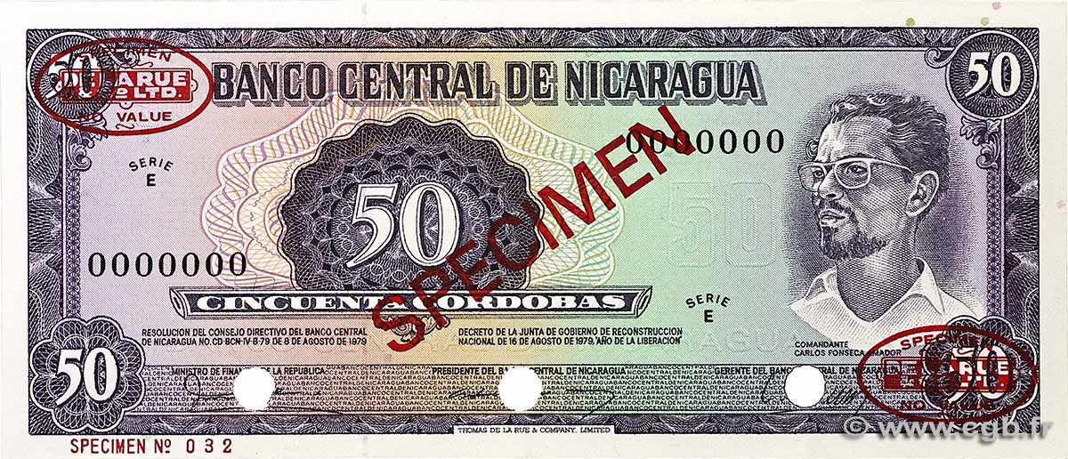 50 Cordobas Spécimen NICARAGUA 1979 P.131s FDC