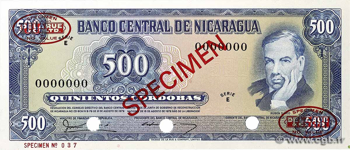 500 Cordobas Spécimen NICARAGUA 1979 P.133s FDC