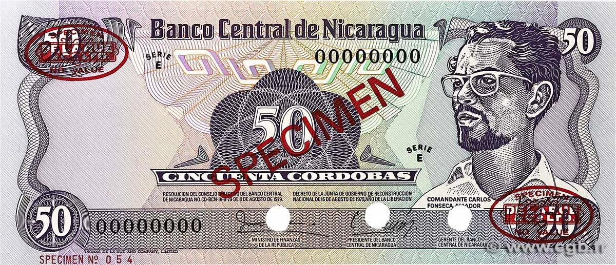 50 Cordobas Spécimen NICARAGUA 1979 P.136s FDC