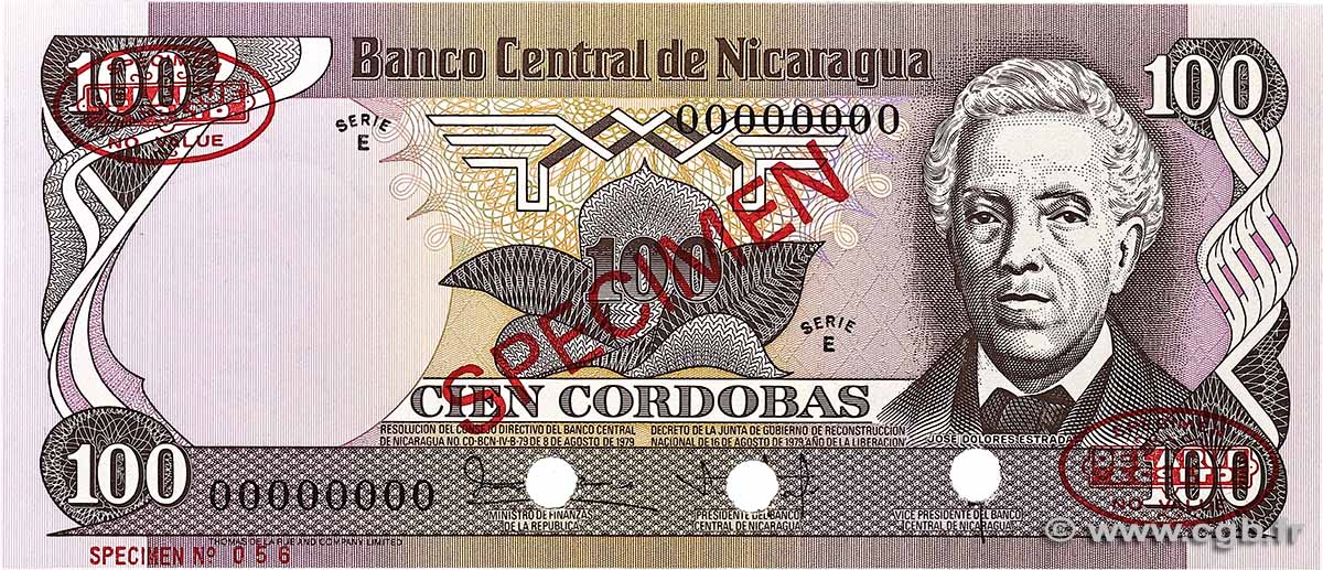100 Cordobas Spécimen NICARAGUA 1979 P.137s FDC