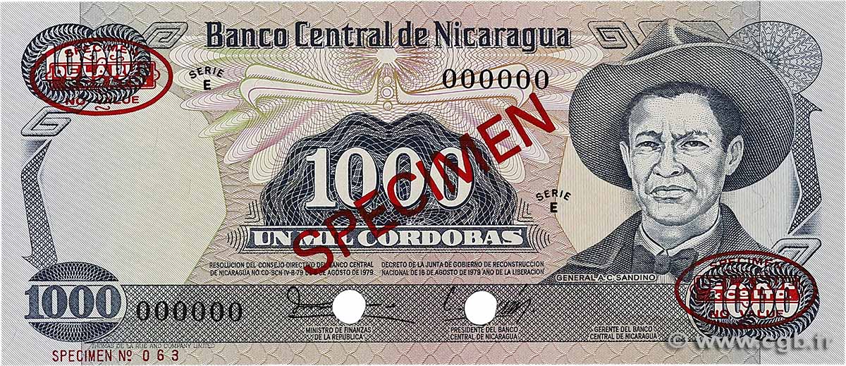 1000 Cordobas Spécimen NICARAGUA 1979 P.139s UNC