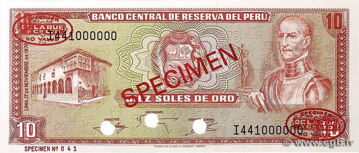 10 Soles de Oro Spécimen PÉROU 1976 P.112s NEUF