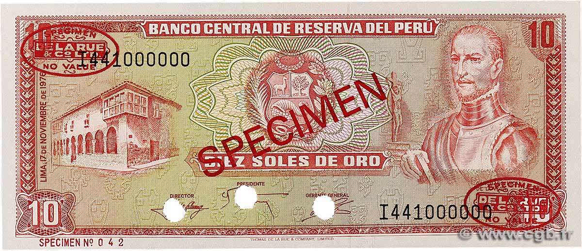 10 Soles de Oro Spécimen PERU 1976 P.112s UNC