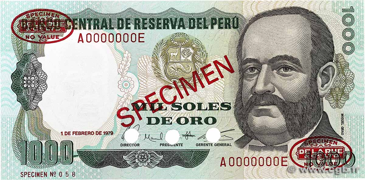 1000 Soles de Oro Spécimen PERú 1979 P.118s FDC