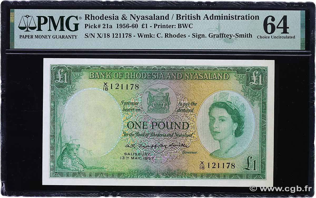1 Pound RHODESIA AND NYASALAND (Federation of) 1957 P.21a UNC-