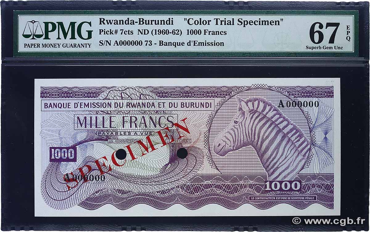 1000 Francs Épreuve RWANDA BURUNDI 1960 P.07cts NEUF