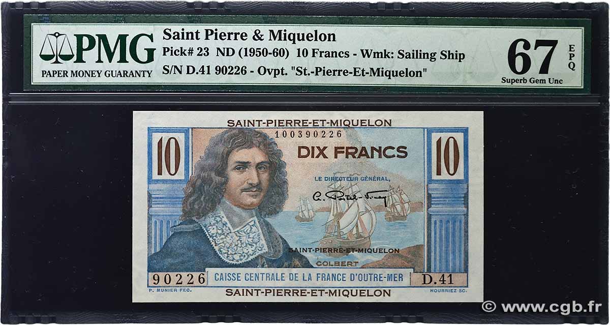 10 Francs Colbert SAINT PIERRE AND MIQUELON 1946 P.23 UNC