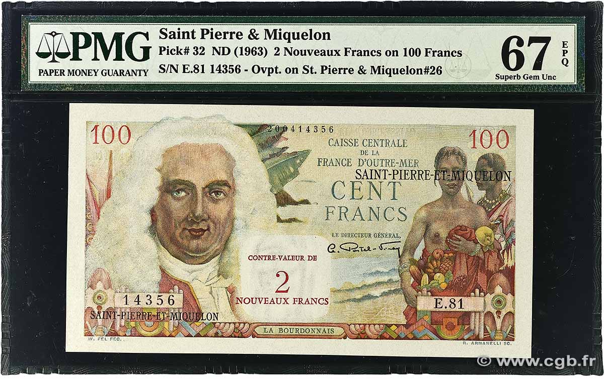 2 NF sur 100 Francs La Bourdonnais SAINT PIERRE ET MIQUELON 1960 P.32 NEUF