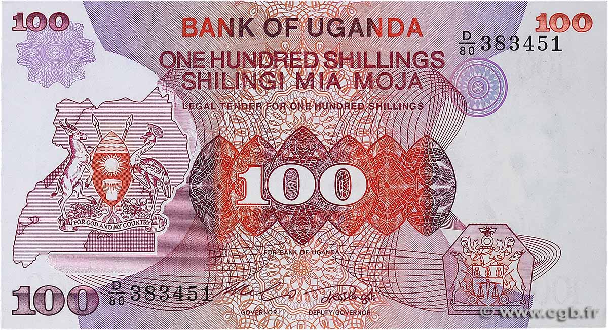 100 Shillings OUGANDA 1982 P.19a pr.NEUF