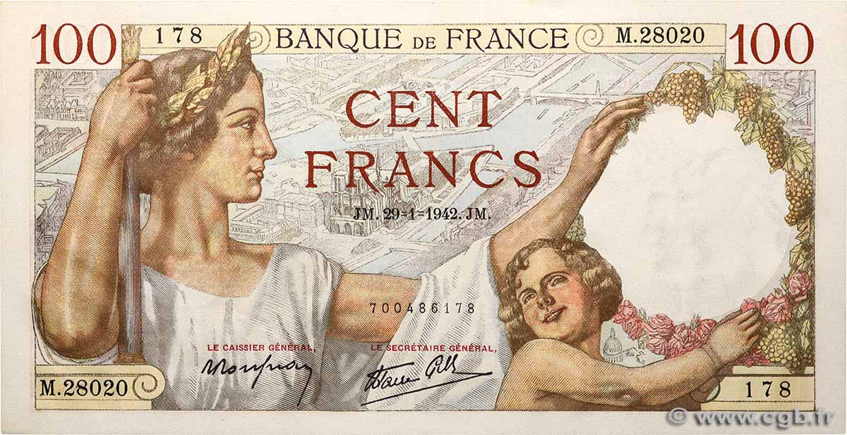 100 Francs SULLY FRANKREICH 1942 F.26.65 ST