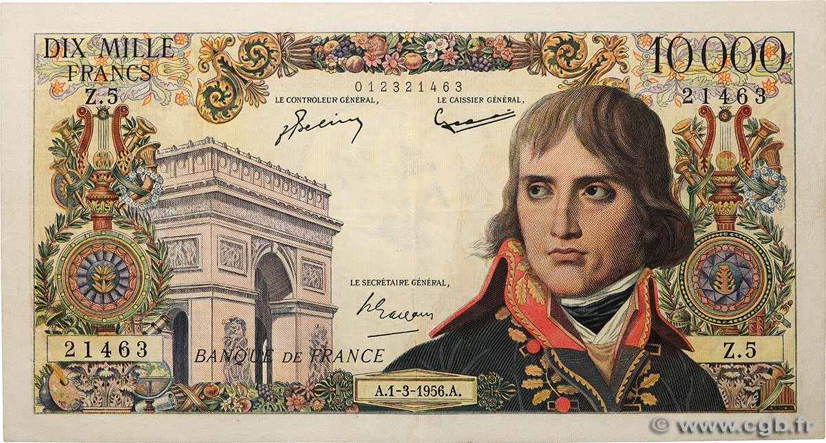 10000 Francs BONAPARTE FRANKREICH 1956 F.51.02 fVZ