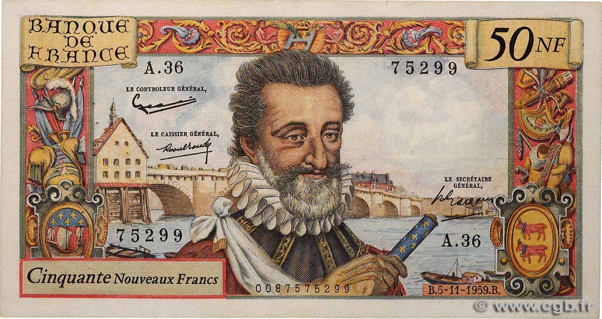 50 Nouveaux Francs HENRI IV FRANKREICH 1959 F.58.04 SS