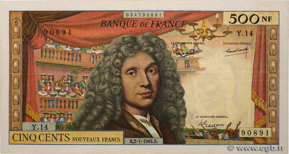 500 Nouveaux Francs MOLIÈRE FRANKREICH 1964 F.60.06 SS