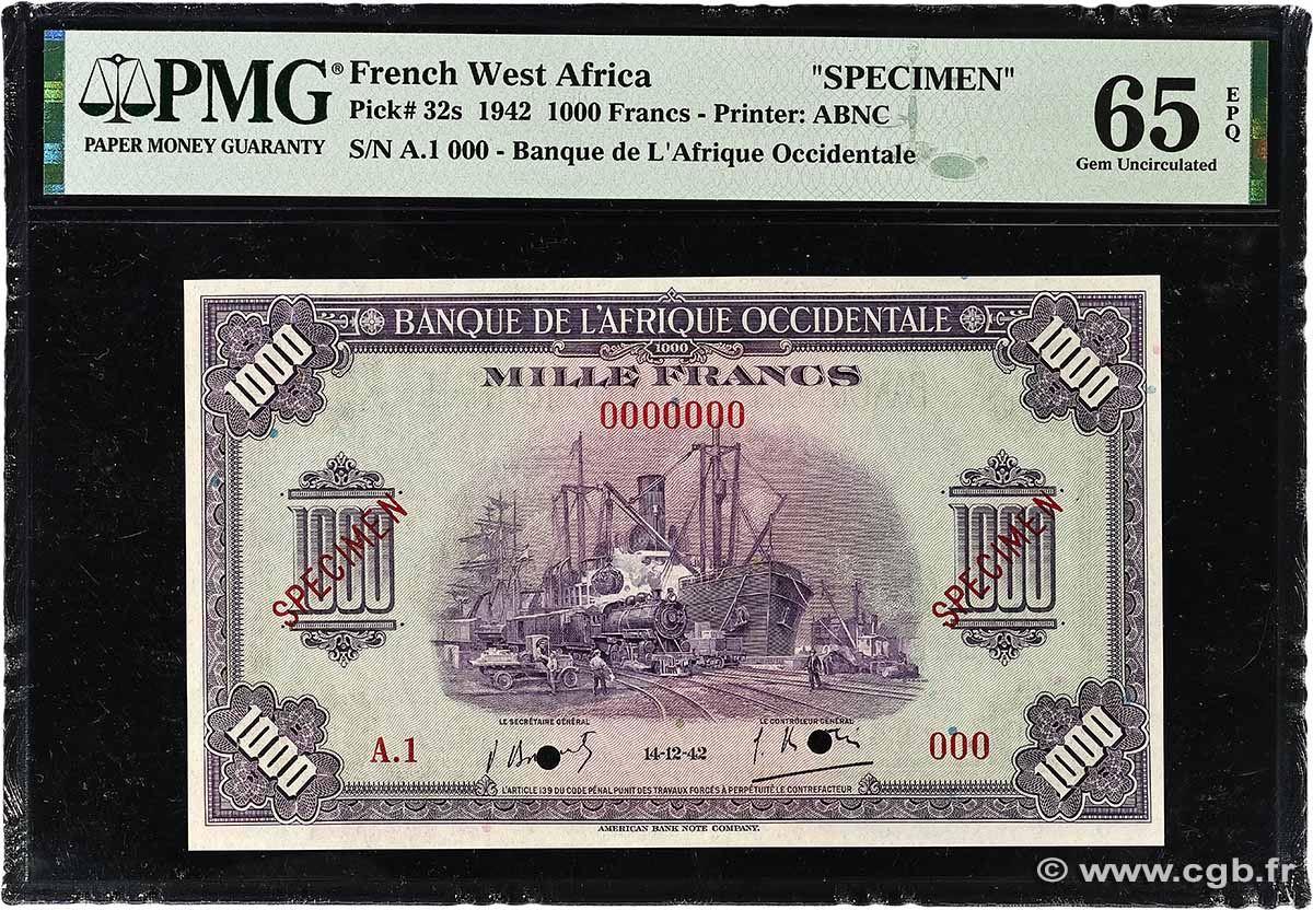 1000 Francs Spécimen FRENCH WEST AFRICA 1942 P.32s AU